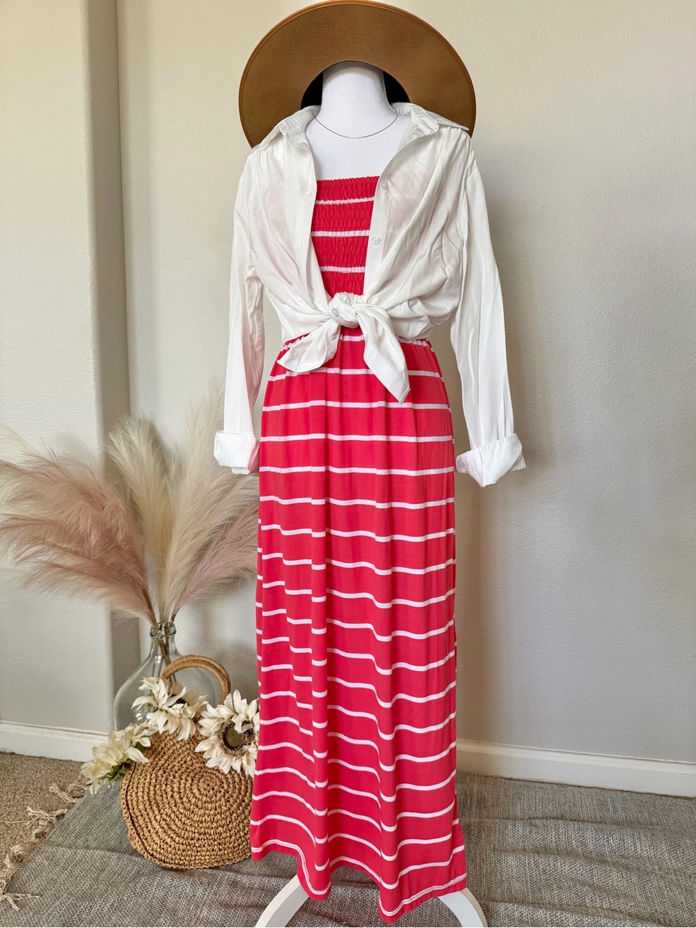 Striped Red and White Tube Top Dress